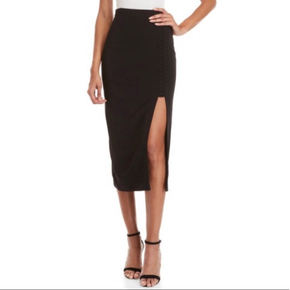 A.L.C WOMEN BLACK STEVE SLIT MIDI SKIRT